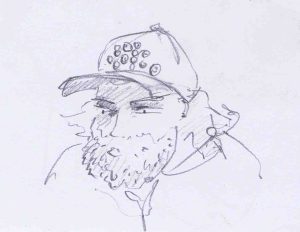 pencil sketch of scruffy man
