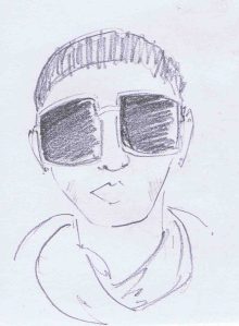 pencil sketch woman wearing sunglasses in Hamburg