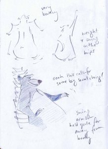 pencil sketches of baloo from the jungle book studying his walk