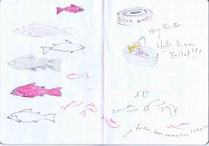 salmon and tin of salmon drawings to have items for my picnic basket