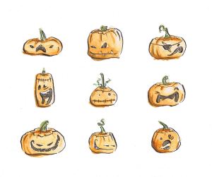 carved pumpkins halloween faces illustration