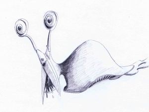 pencil drawing of a slug and scissors inspired monster
