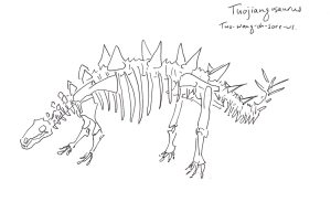 pen sketch of the dinosaur skeleton of Tuojiangosaurus