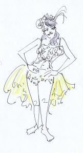 pen and pencil sketch of burlesque performer Daphne Dangerpants